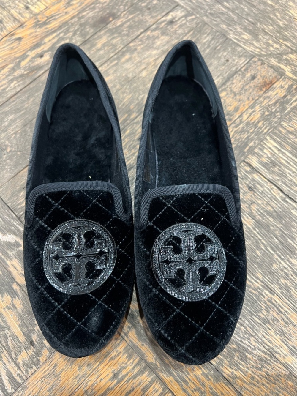 Tory Burch Black Quilted Billy Slipper Smart Velvet flat